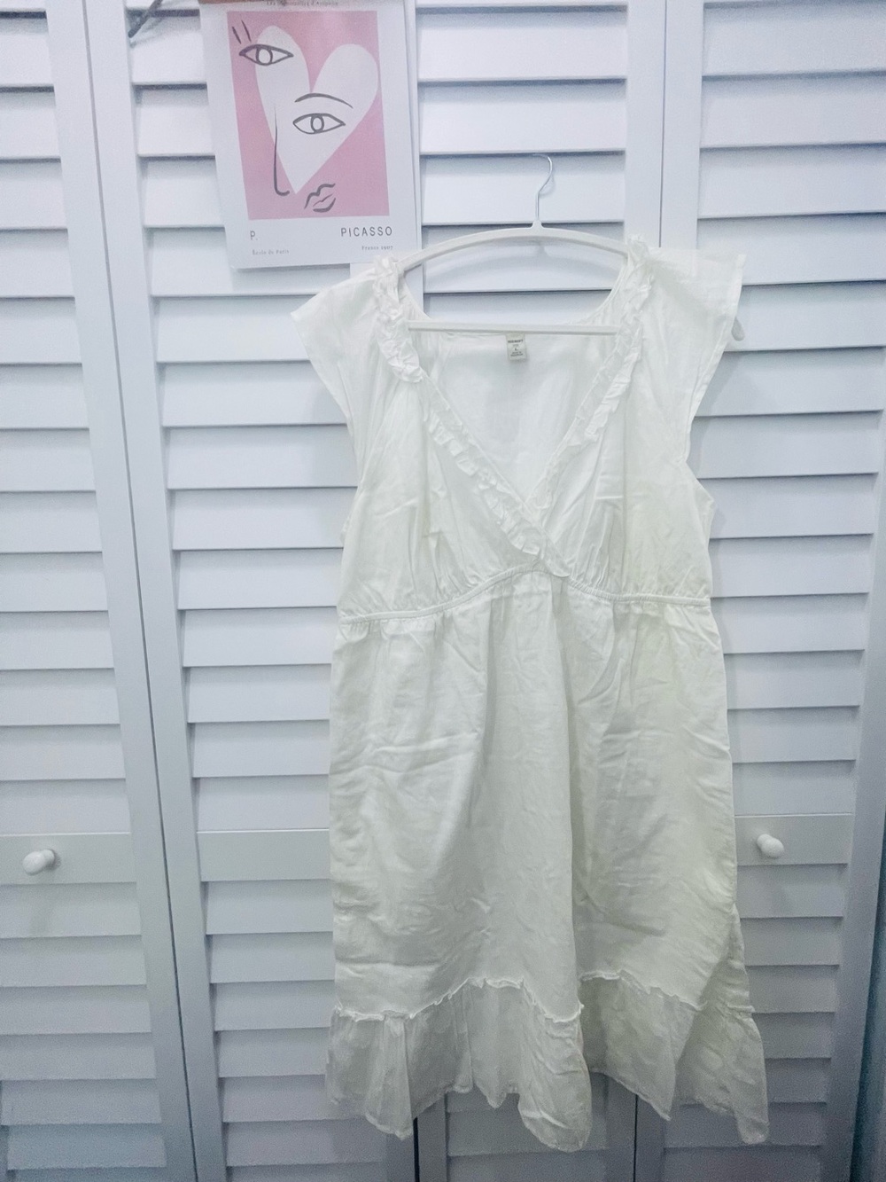 Old Navy White Ruffled V-Neck Summer Dress Size L